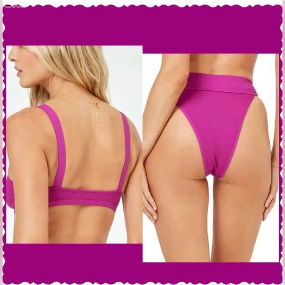 L*Space Berry Farrah Bikini Top & Lola Bitsy Bikini Bottom Swimsuit Set Medium